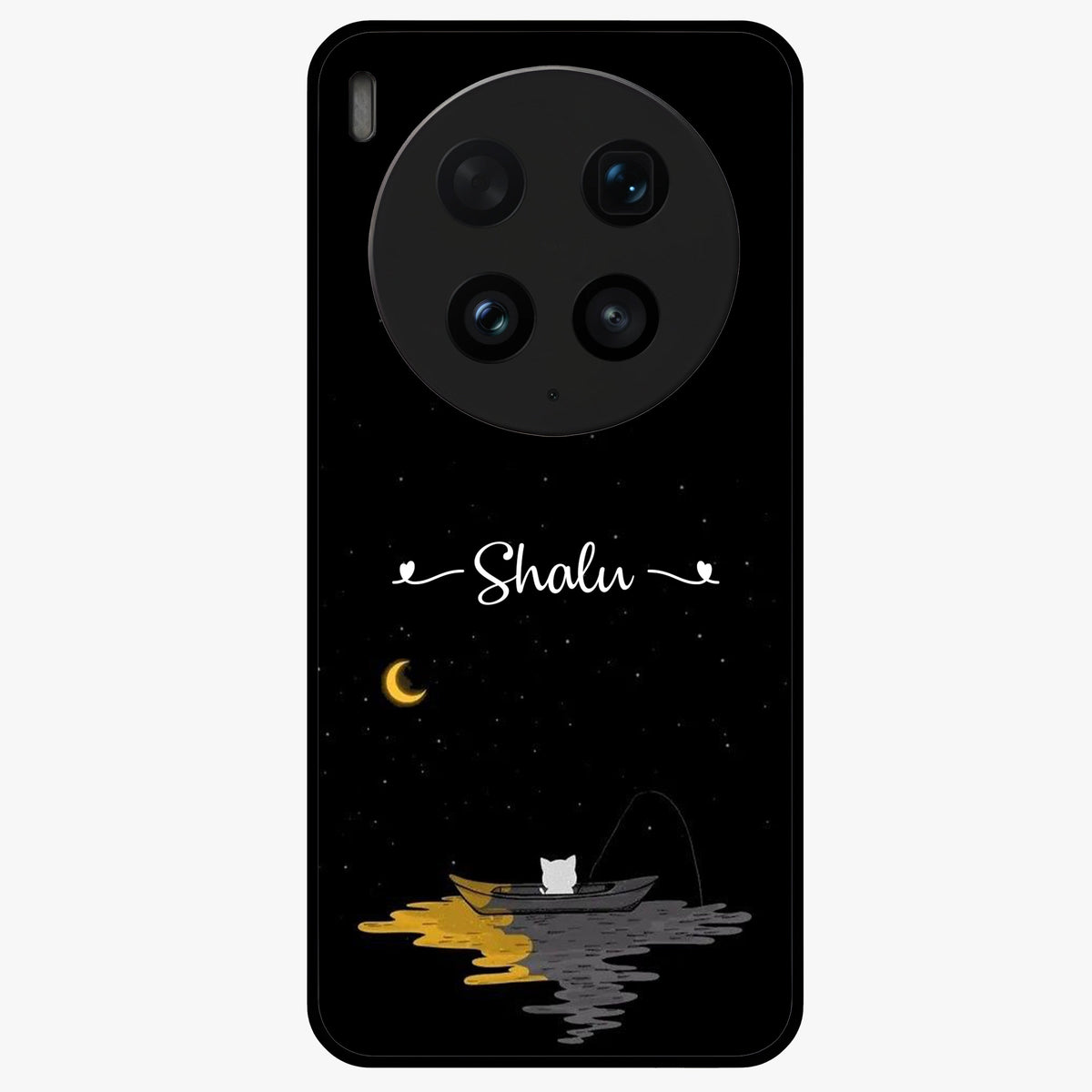 Silent Night Row Glass Case showing flat back view with calm night themed artwork and glossy glass finish.