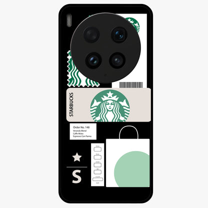 Starbucks Mocha Glass Case showing flat back view with coffee inspired artwork and glossy glass finish.