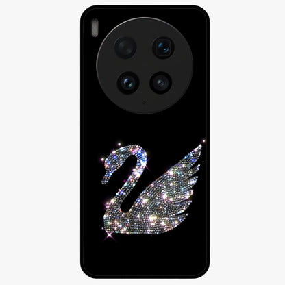 Starlit Swan Grace Glass Case showing flat back view with graceful swan artwork under starry sky and glossy glass finish.