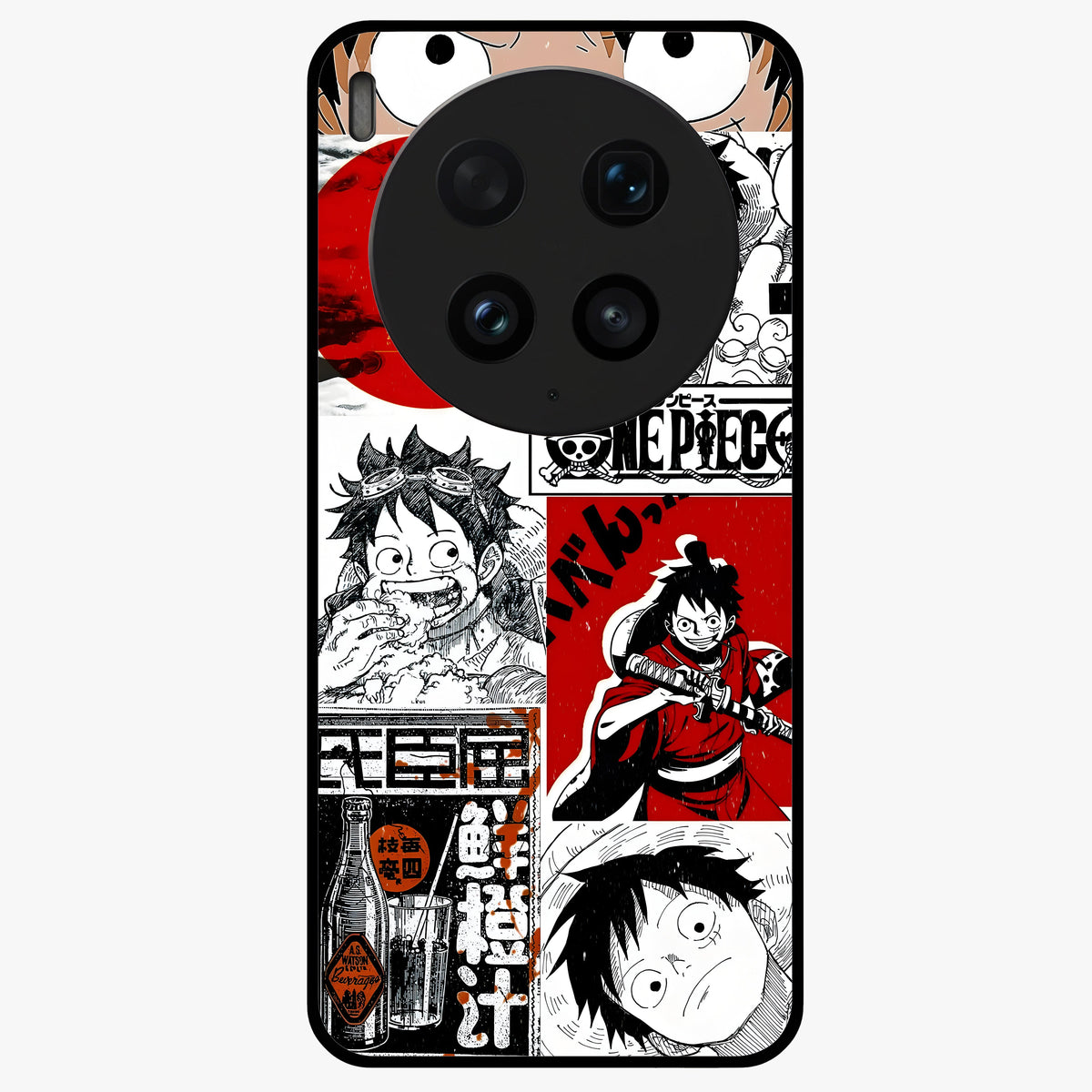 Strawhat Chaos Panels Glass Case showing flat back view with anime inspired chaos panel artwork and glossy glass finish.