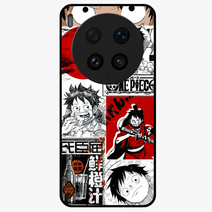 Strawhat Chaos Panels Glass Case showing flat back view with anime inspired chaos panel artwork and glossy glass finish.