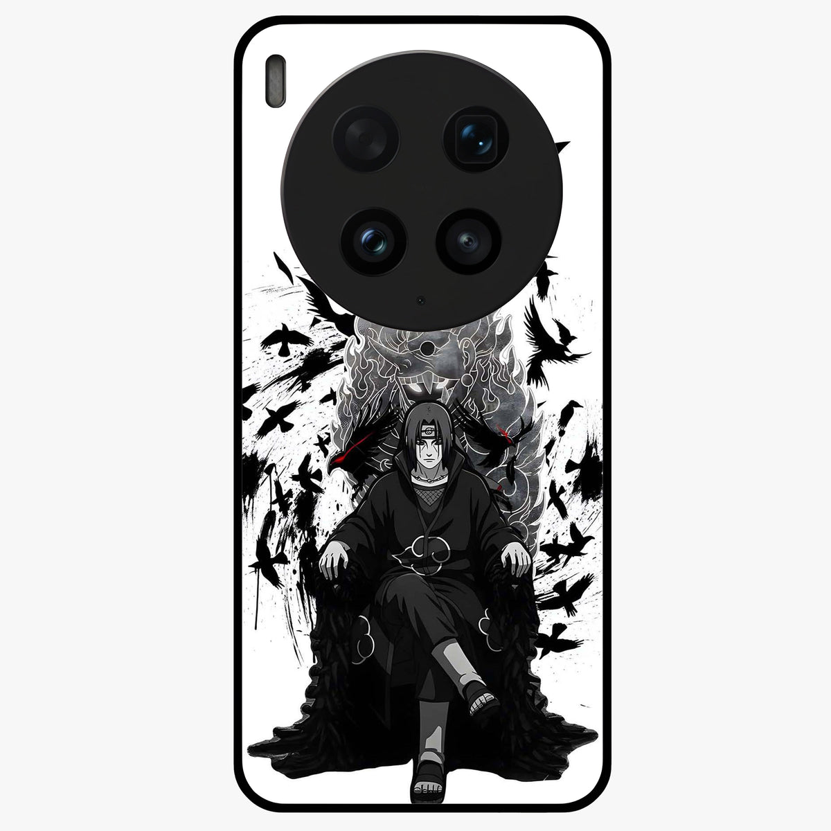 Uchiha Shadow Throne Glass Case showing flat back view with cosmic underwater themed artwork and glossy glass finish.