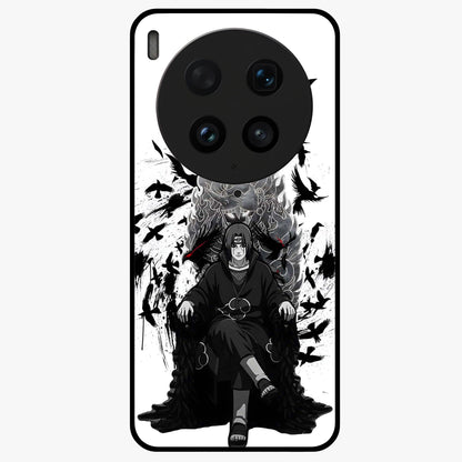 Uchiha Shadow Throne Glass Case showing flat back view with cosmic underwater themed artwork and glossy glass finish.