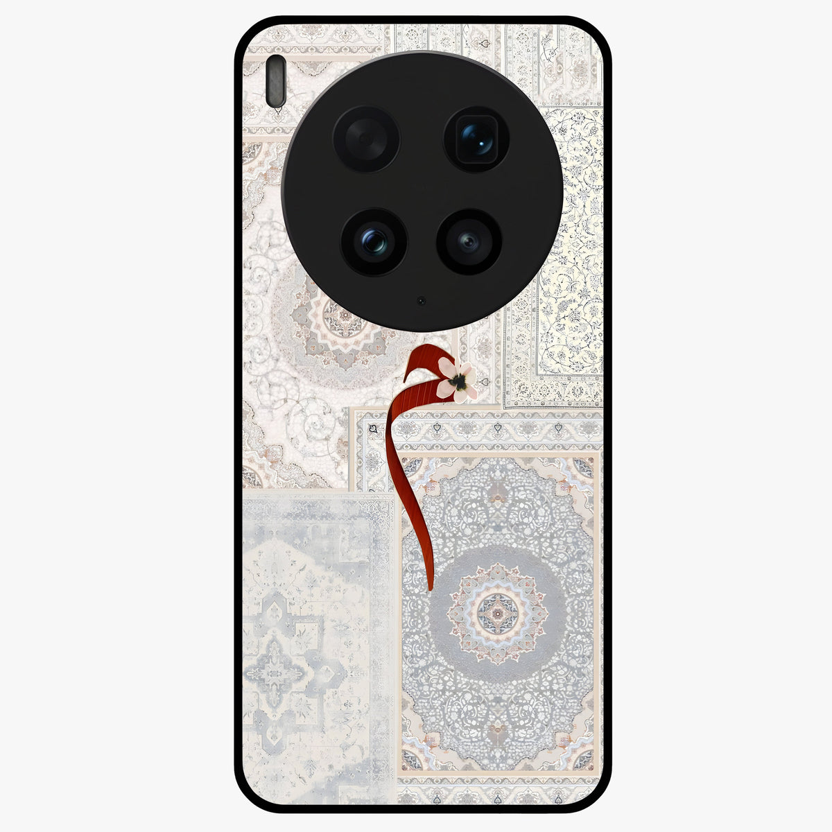 White Aesthetic Bow Glass Case showing flat back view with minimal bow artwork and glossy glass finish.