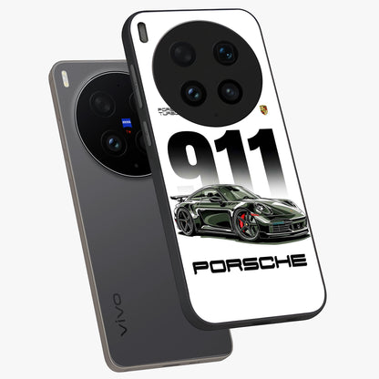 911 Turbo Dominance Glass Case displayed in premium angled mockup highlighting sporty car illustration and sleek glass surface.