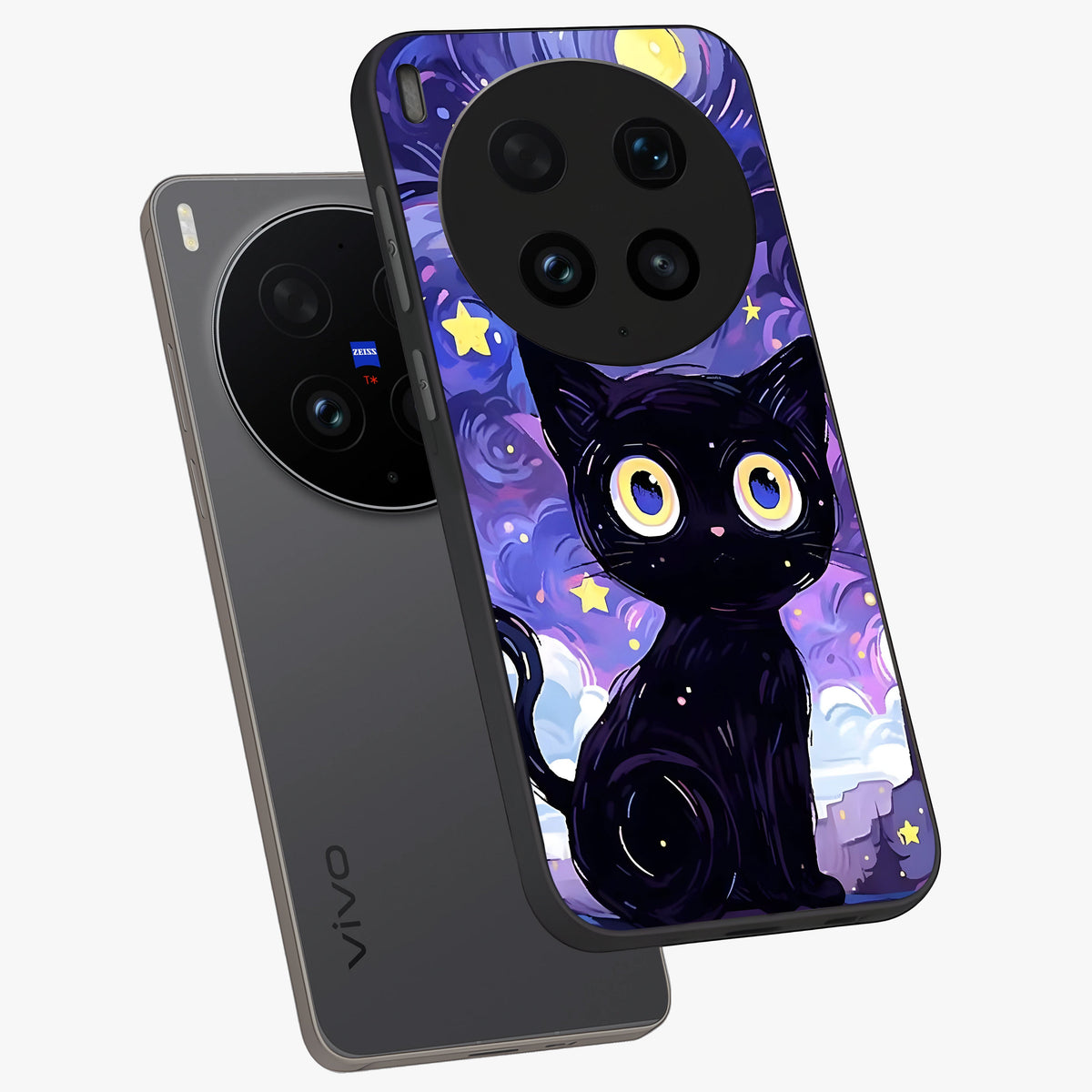 Abstract Cat Art Glass Case displayed in angled mockup highlighting modern abstract cat artwork and sleek glass surface.