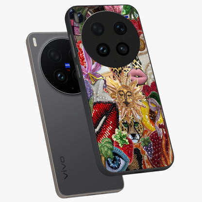 Beaded Fashion Jungle Glass Case displayed in angled mockup highlighting colorful fashion bead design and artistic pattern.