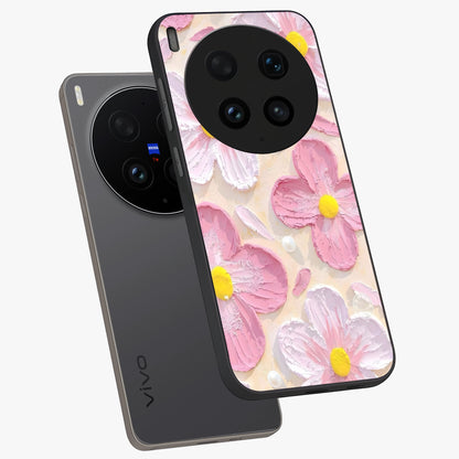 Blush Bloom Texture Glass Case displayed in angled mockup highlighting subtle bloom pattern with aesthetic pastel design.