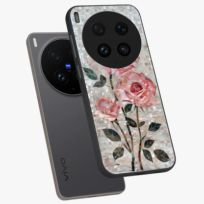 Blush Mosaic Bloom Glass Case displayed in angled mockup highlighting artistic mosaic flower pattern with aesthetic design.