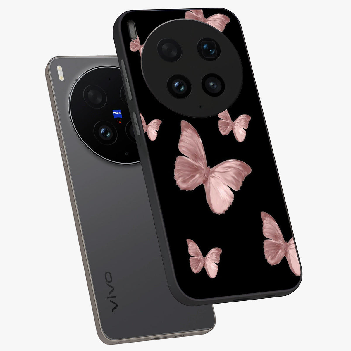 Butterfly Pattern Glass Case displayed in angled mockup highlighting delicate butterfly design and aesthetic pattern style.