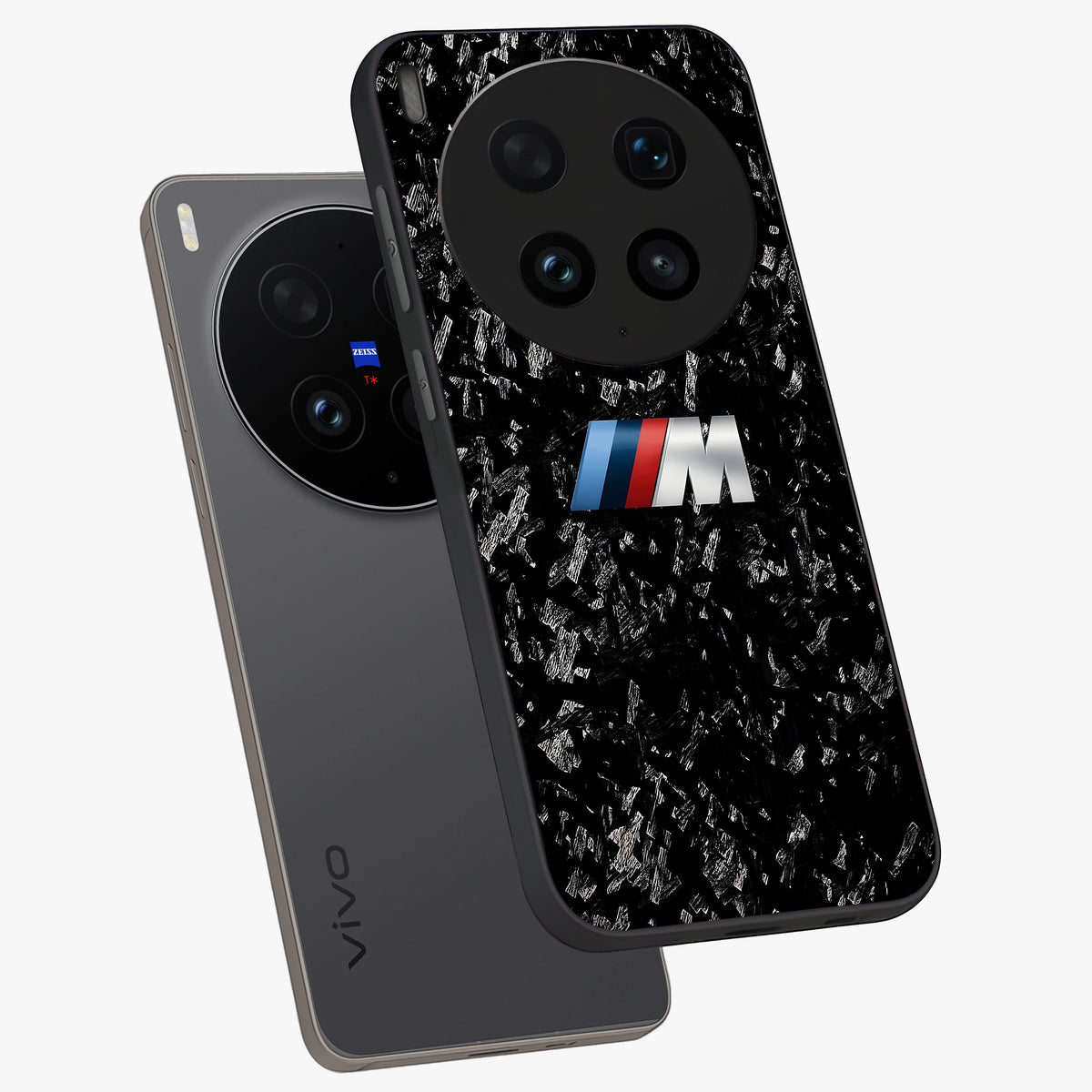 Carbon Speed Mark Glass Case displayed in angled mockup highlighting racing inspired carbon design and sleek aesthetic style.