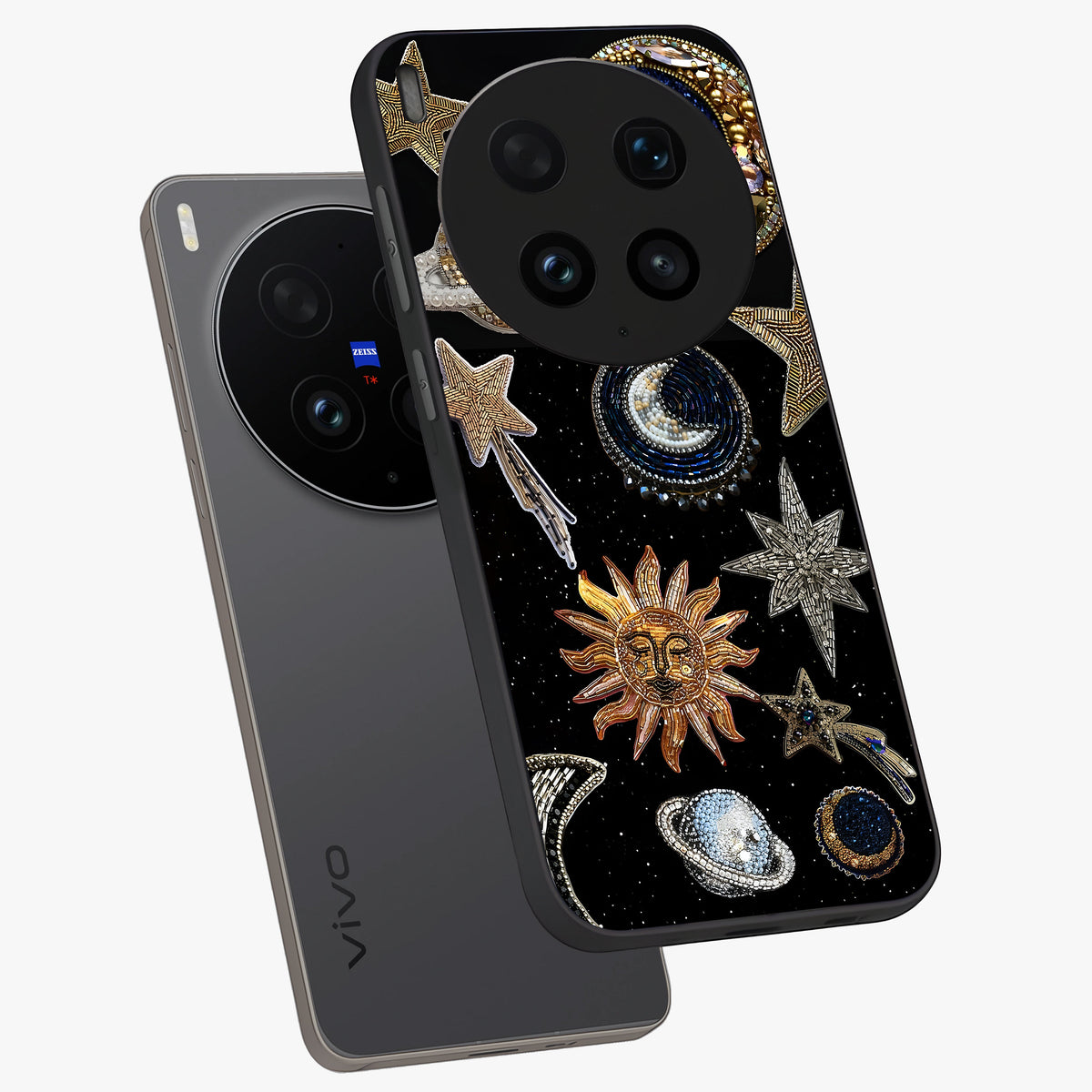 Celestial Gem Constellations Glass Case displayed in angled mockup highlighting gemstone inspired constellation design.