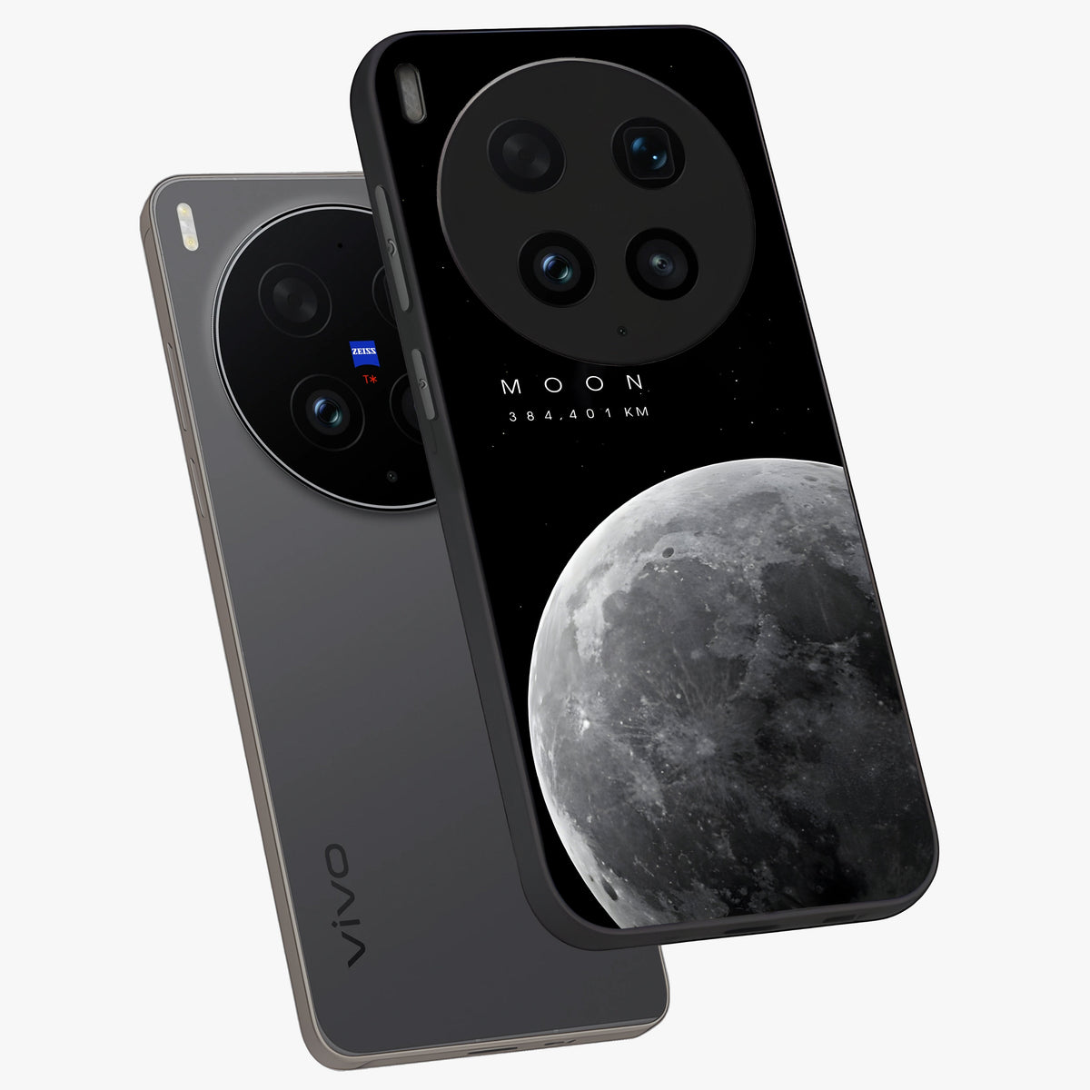 Cosmic Moon Glow Glass Case displayed in angled mockup highlighting celestial moon design with cosmic aesthetic theme.