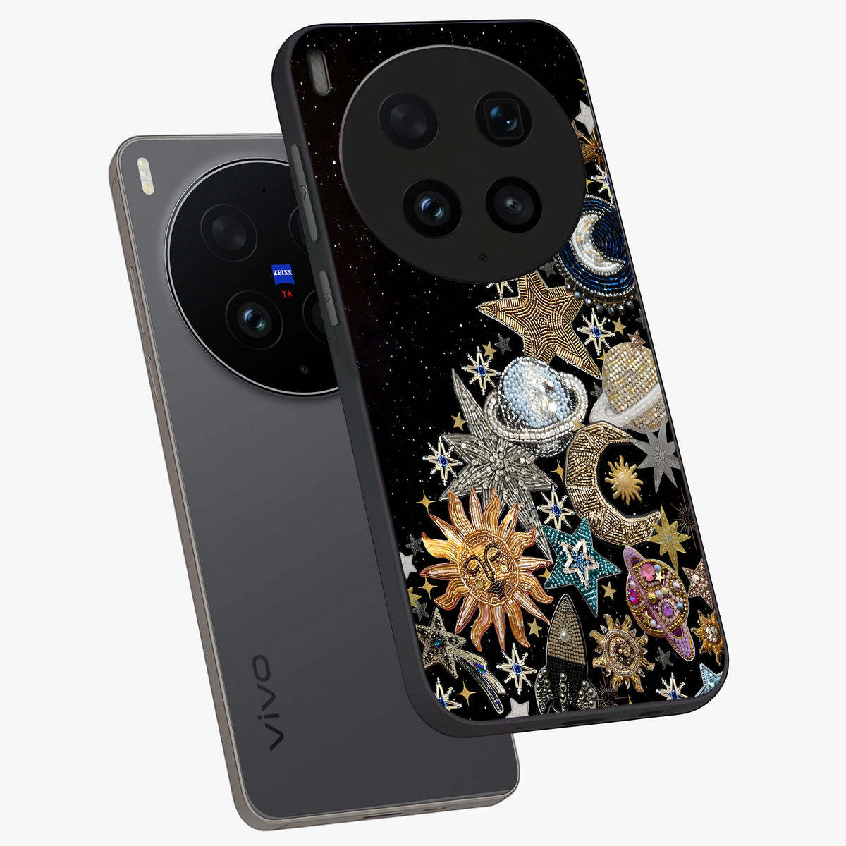 Cosmic Sparkle Dreams Glass Case displayed in angled mockup highlighting dreamy star sparkle design with celestial aesthetic.
