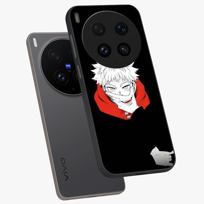 Crimson Chaos Smile Glass Case displayed in angled mockup highlighting edgy crimson smile design with graphic aesthetic.