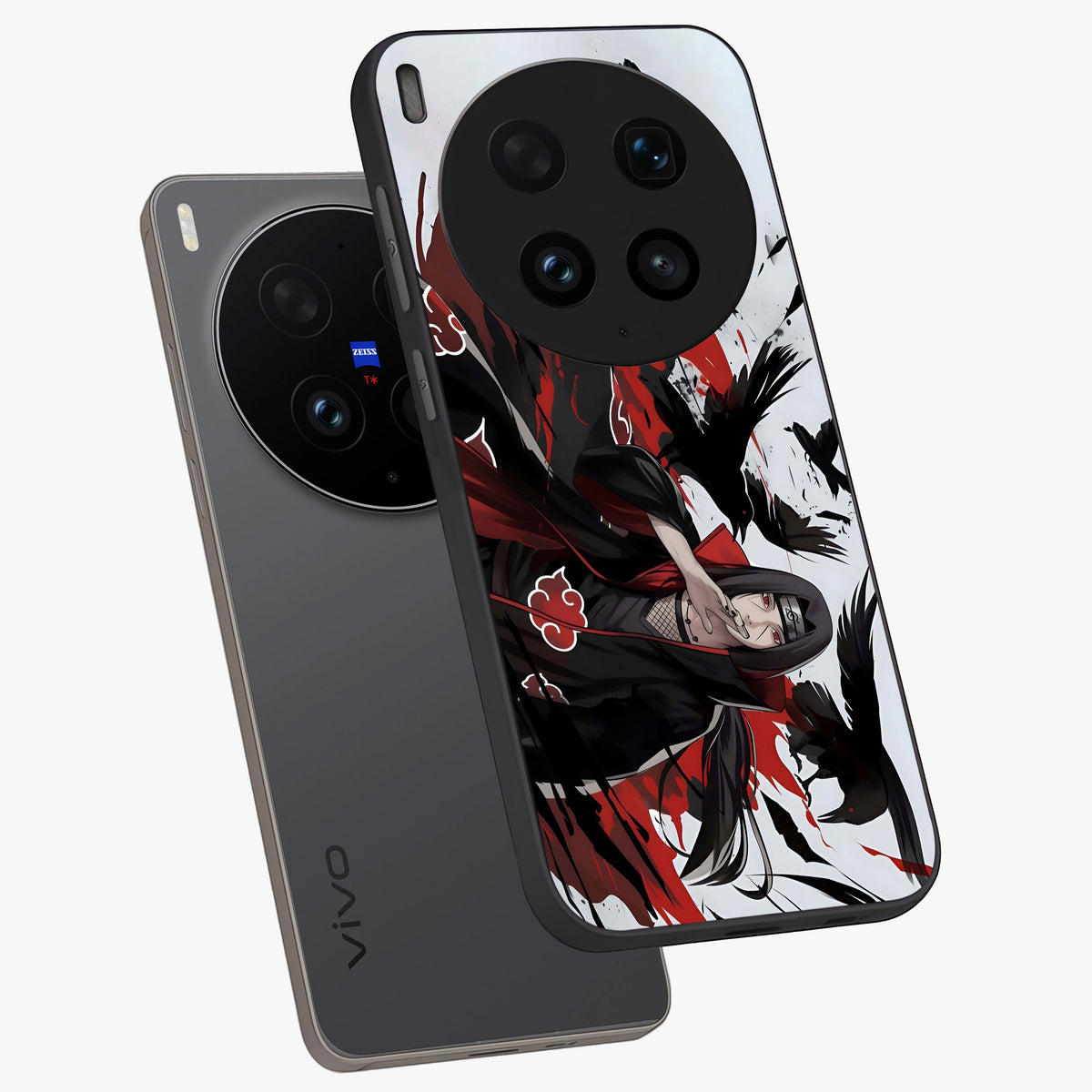 Crimson Crow Illusion Glass Case displayed in angled mockup highlighting mysterious crow graphic with dark aesthetic style.