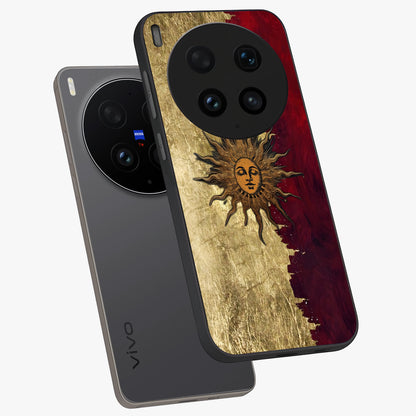 Crimson Sun Majesty Glass Case displayed in angled mockup highlighting majestic crimson sun design with bold aesthetic style.