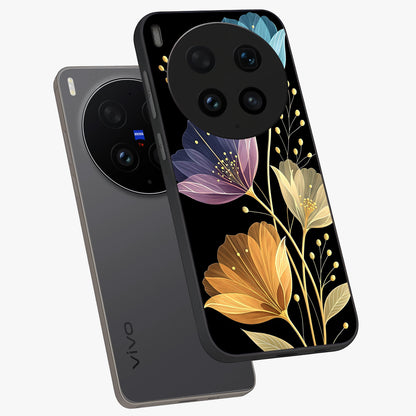 Delicate Multicolor Flowers Glass Case displayed in angled mockup highlighting colorful flower pattern with soft aesthetic style.