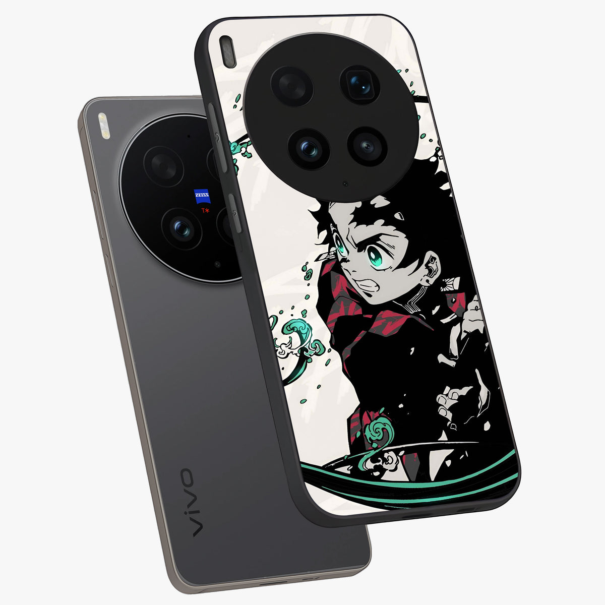 Demon Slayer Glass Case displayed in angled mockup highlighting dramatic anime character design with action aesthetic.