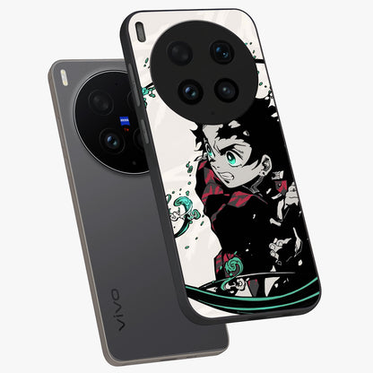 Demon Slayer Glass Case displayed in angled mockup highlighting dramatic anime character design with action aesthetic.