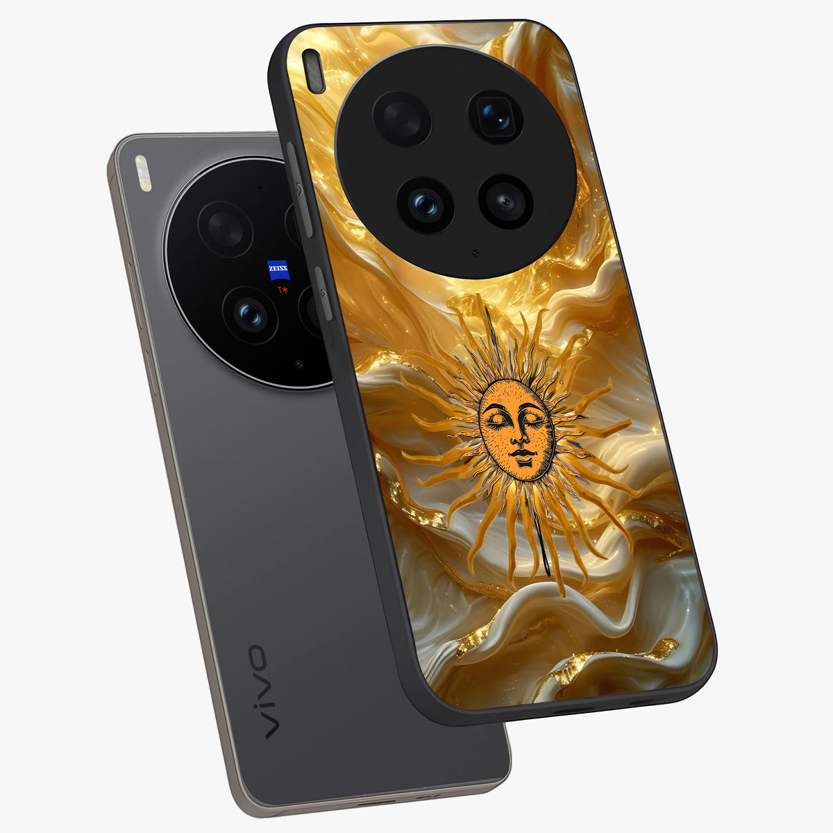 Eternal Golden Glow Glass Case displayed in angled mockup highlighting glowing golden aesthetic design with elegant style.