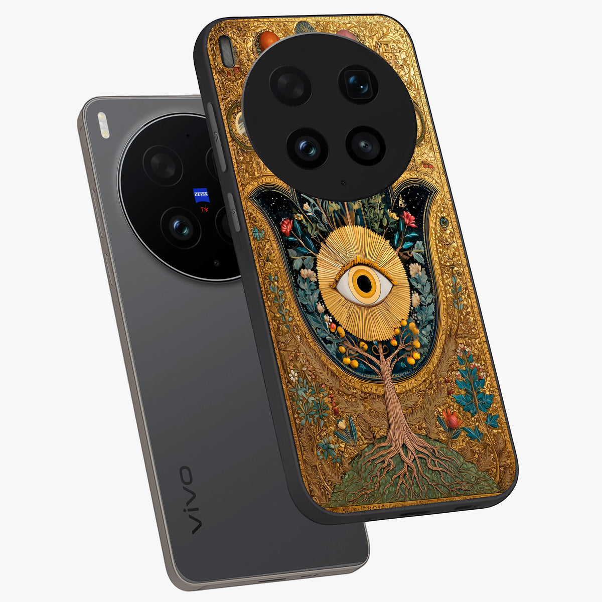 Ethereal Evil Eye Glass Case displayed in angled mockup highlighting protective evil eye symbol with spiritual aesthetic design.