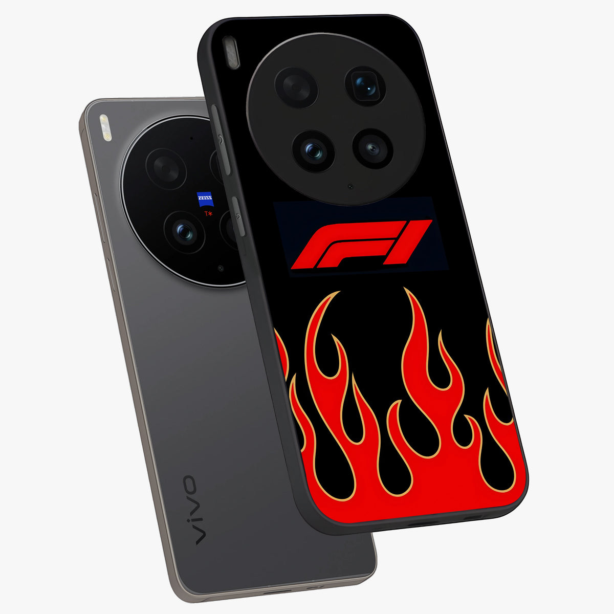 Fire F11 Glass Case displayed in angled mockup highlighting bold fire inspired graphic with energetic aesthetic style.