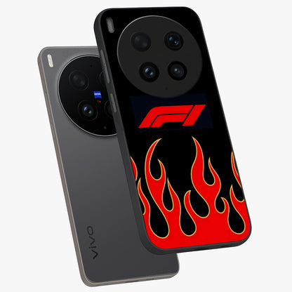 Fire F11 Glass Case displayed in angled mockup highlighting bold fire inspired graphic with energetic aesthetic style.