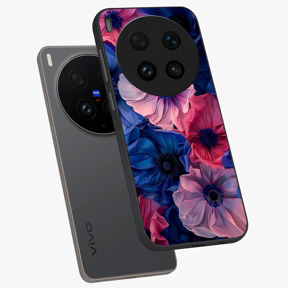 Flower Paper Art Pattern Glass Case displayed in angled mockup highlighting layered paper flower design with artistic aesthetic.