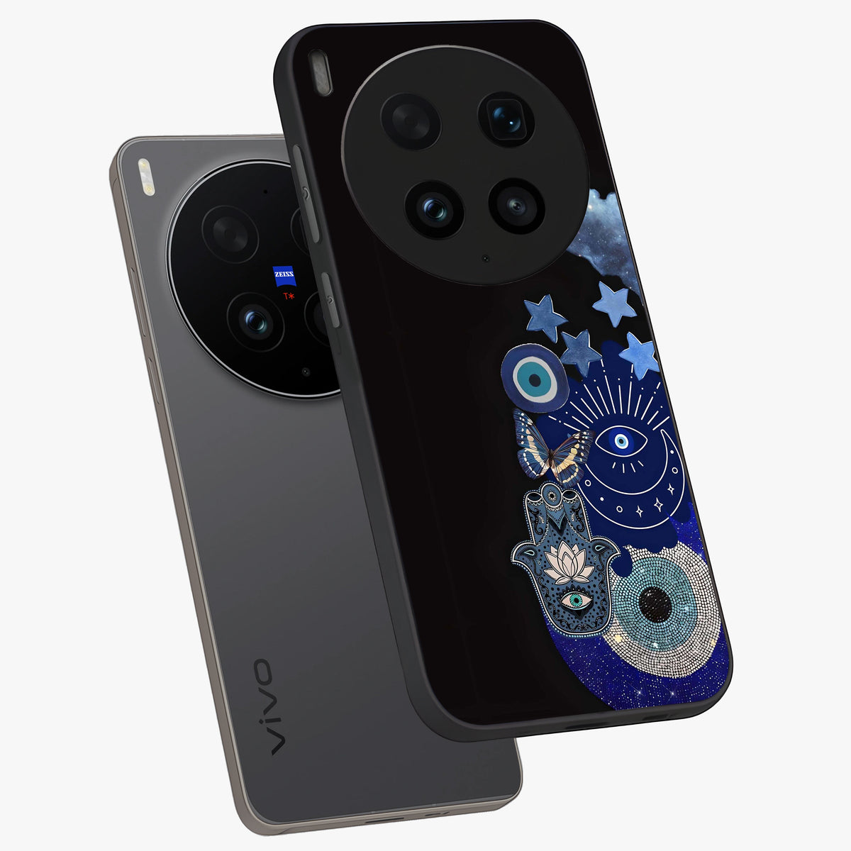 Galactic Charm Cluster Glass Case displayed in angled mockup highlighting luminous galaxy inspired design with dreamy aesthetic.