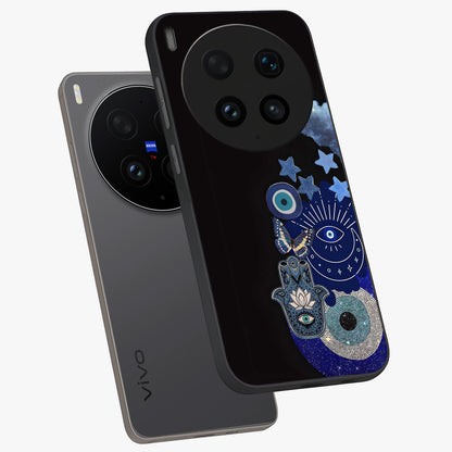 Galactic Charm Cluster Glass Case displayed in angled mockup highlighting luminous galaxy inspired design with dreamy aesthetic.