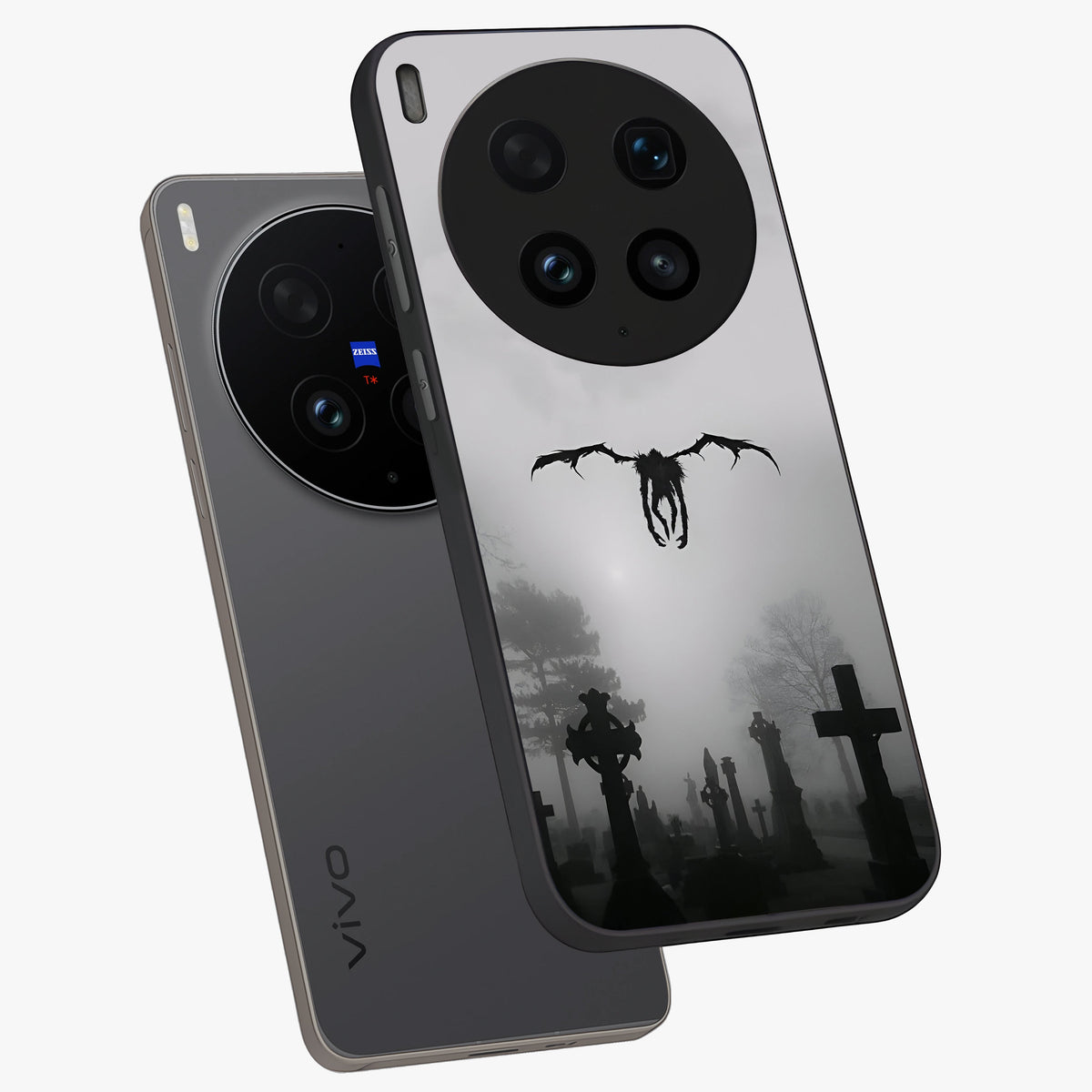 Graveyard Shadow Descent Glass Case displayed in angled mockup highlighting eerie shadow illustration with gothic aesthetic.