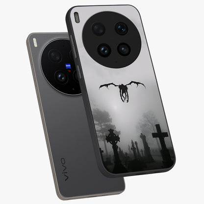 Graveyard Shadow Descent Glass Case displayed in angled mockup highlighting eerie shadow illustration with gothic aesthetic.