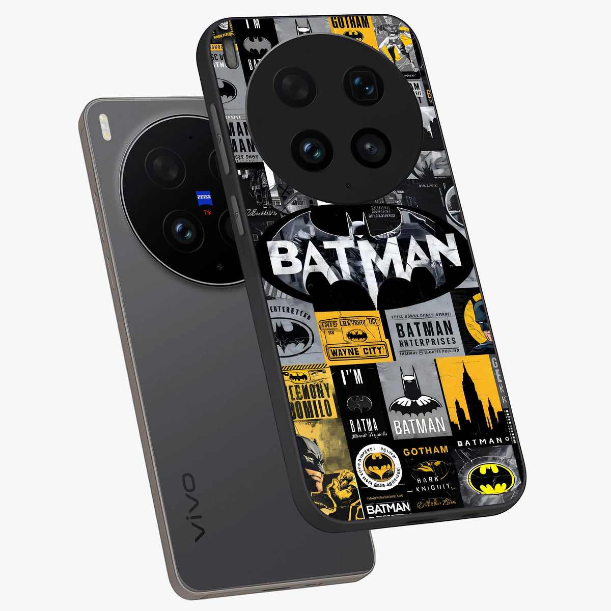 Knight Gotham Rise Glass Case displayed in angled mockup highlighting powerful knight silhouette design with dramatic aesthetic.
