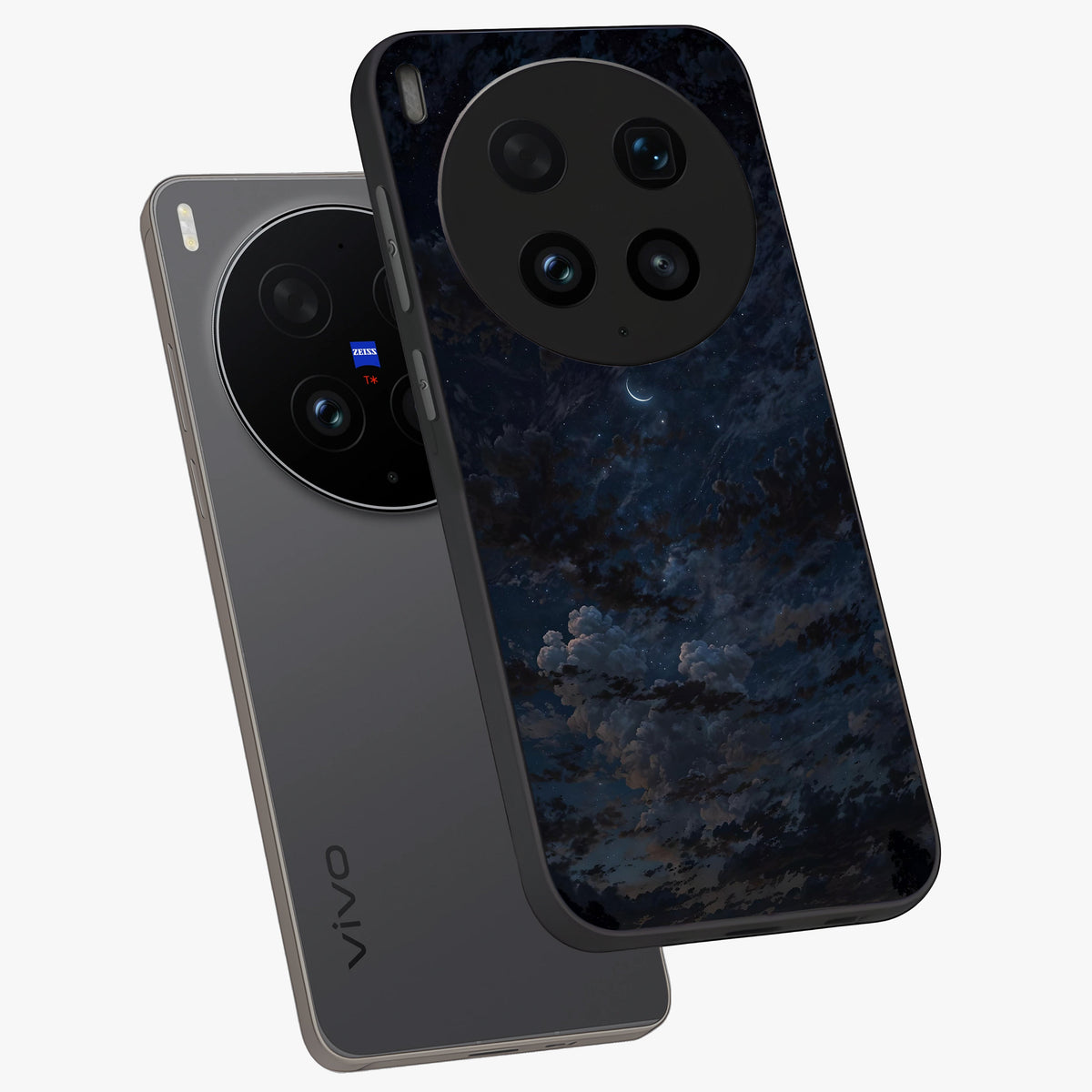 Lunar Veil Silence Glass Case displayed in angled mockup highlighting soft lunar design with peaceful celestial aesthetic.