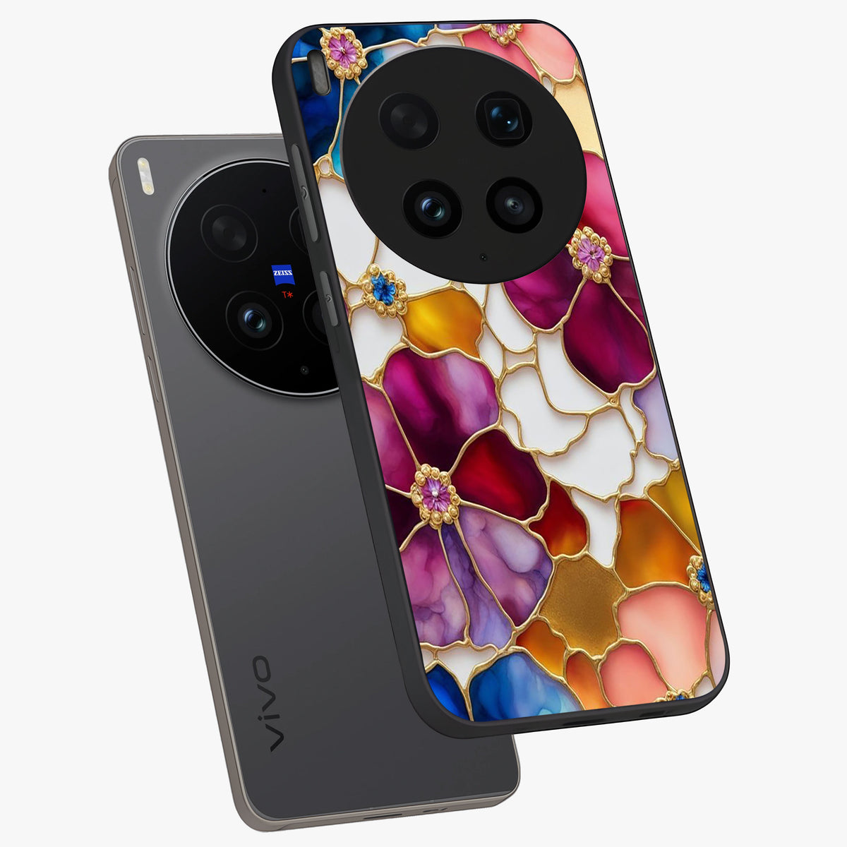 Marble Flower Pattern Glass Case displayed in angled mockup highlighting elegant marble floral design with modern aesthetic.