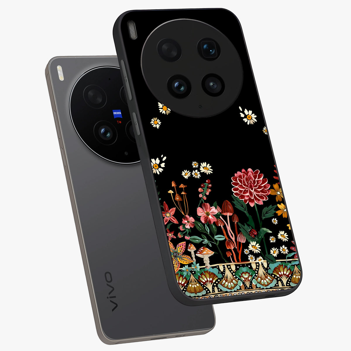 Midnight Bloom Pattern Glass Case displayed in angled mockup highlighting elegant flower design with midnight aesthetic style.