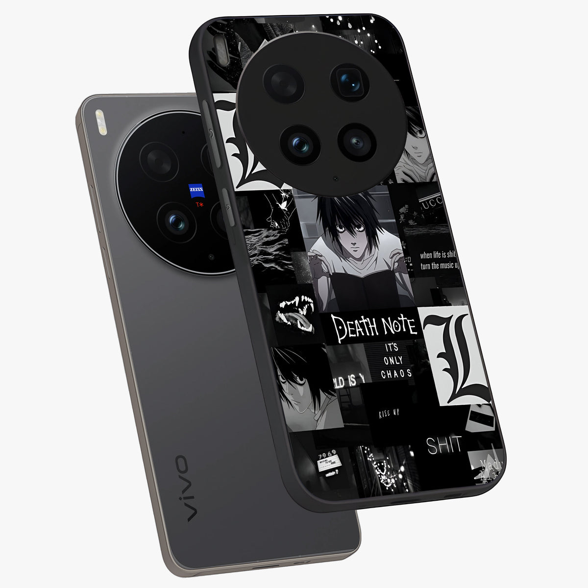Midnight Chaos Mind Glass Case displayed in angled mockup highlighting chaotic artistic design with dramatic midnight aesthetic.
