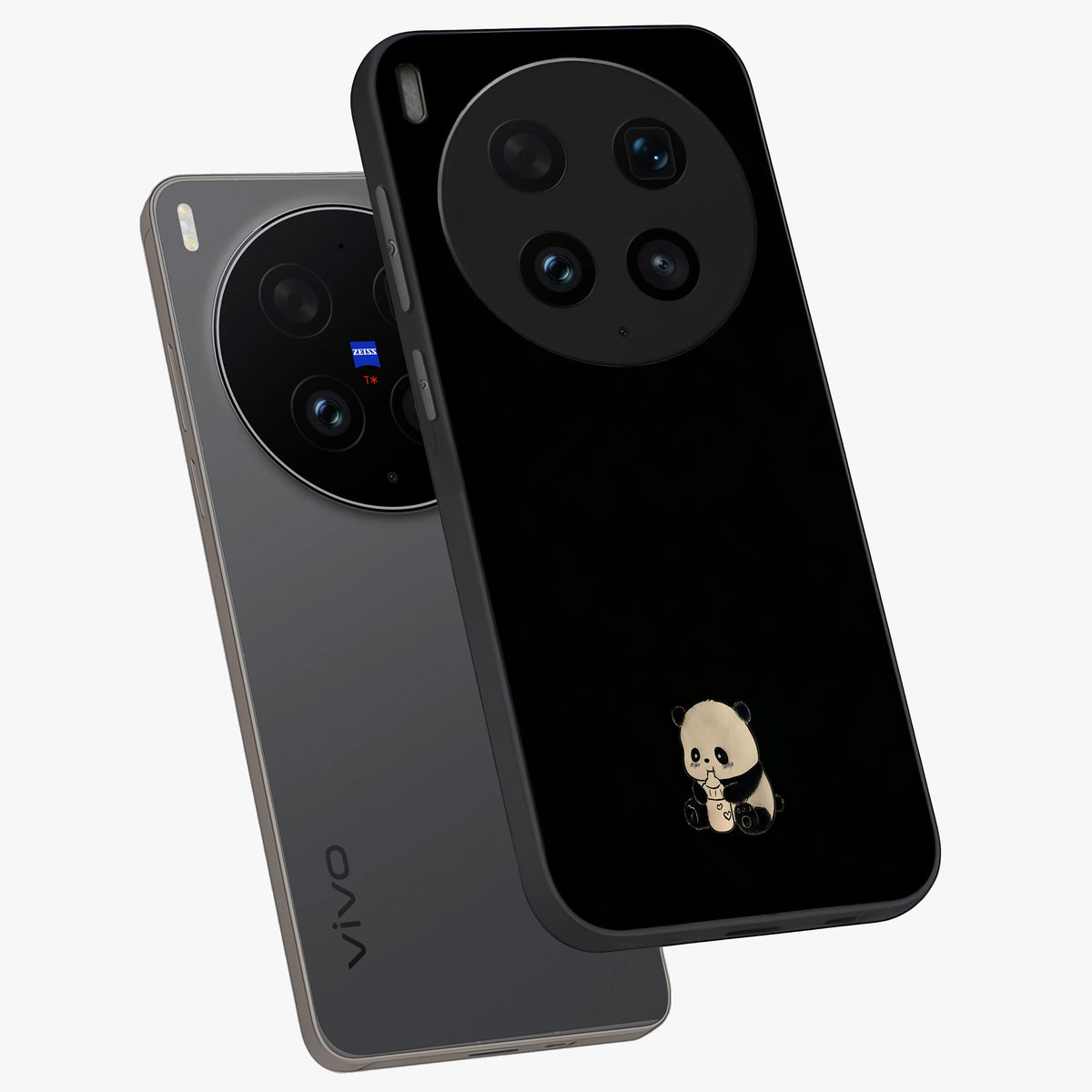 Midnight Panda Love Glass Case displayed in angled mockup highlighting adorable panda illustration with midnight aesthetic.