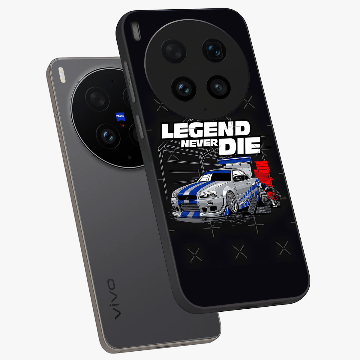 Midnight Racing Legacy Glass Case displayed in angled mockup highlighting dynamic automotive design with bold midnight aesthetic.