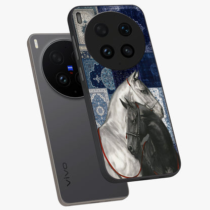 Midnight Stallion Blues Glass Case displayed in angled mockup highlighting powerful stallion illustration with deep midnight tones.
