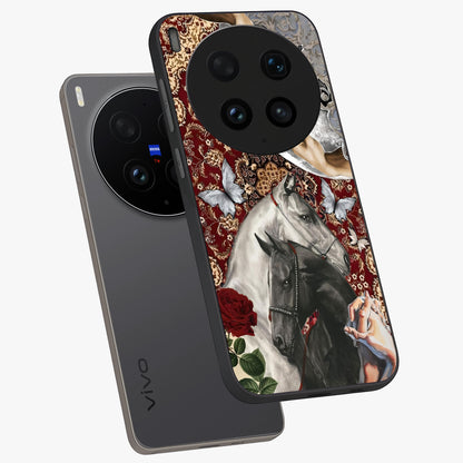 Moonlit Royal Stallion Glass Case displayed in angled mockup highlighting powerful stallion illustration with royal night aesthetic.