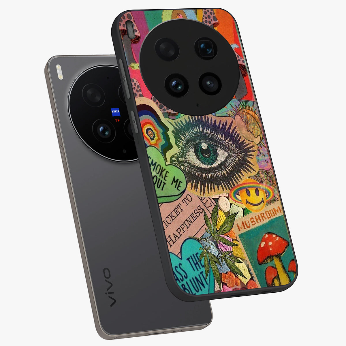 Mystic Eye Wonderland Glass Case displayed in angled mockup highlighting magical eye illustration with dreamy aesthetic.