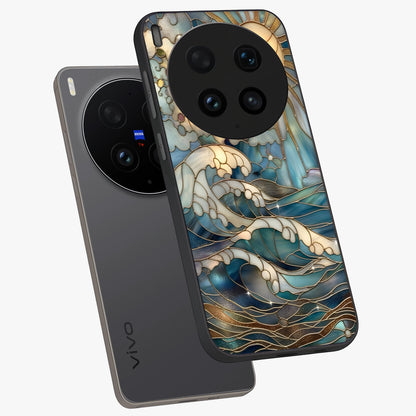 Oceanic Stained Printed Glass Case displayed in angled mockup highlighting colorful aquatic design with artistic aesthetic style.