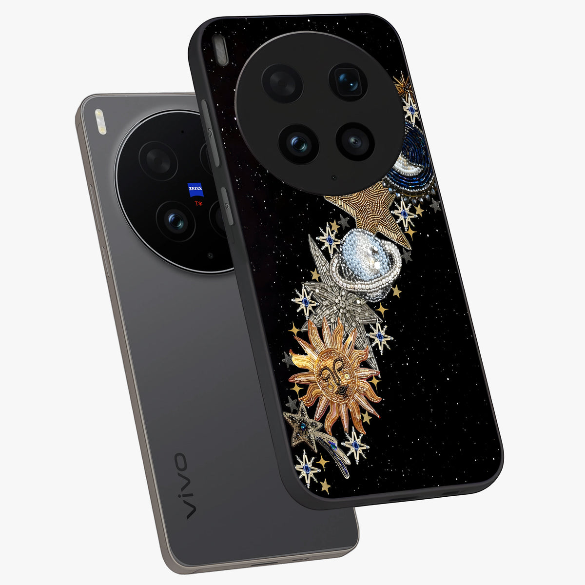 Pearls Universe Object Glass Case displayed in angled mockup highlighting celestial pearl design with dreamy aesthetic.