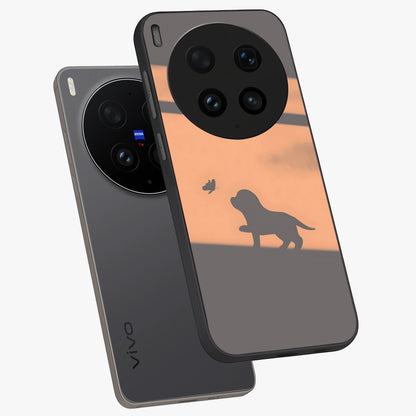 Puppy Shadow Art Glass Case displayed in angled mockup highlighting playful dog illustration with artistic shadow aesthetic.