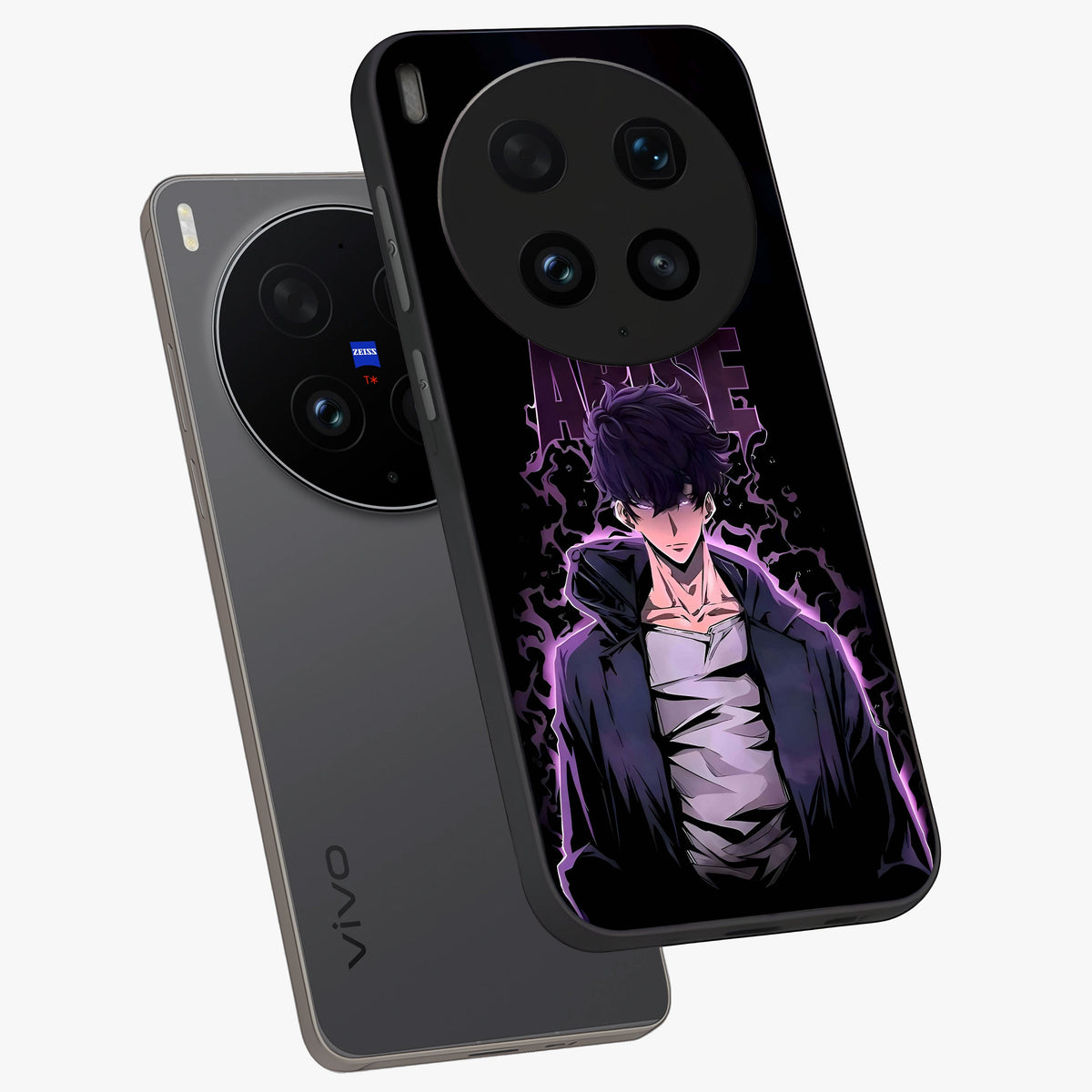 Shadow Monarch Awakening Glass Case displayed in angled mockup highlighting dramatic shadow warrior design with fantasy aesthetic.