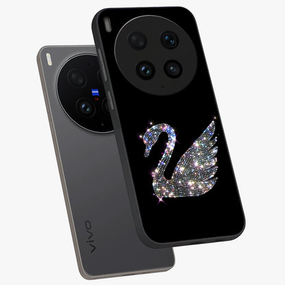 Starlit Swan Grace Glass Case displayed in angled mockup highlighting elegant swan illustration with dreamy celestial aesthetic.
