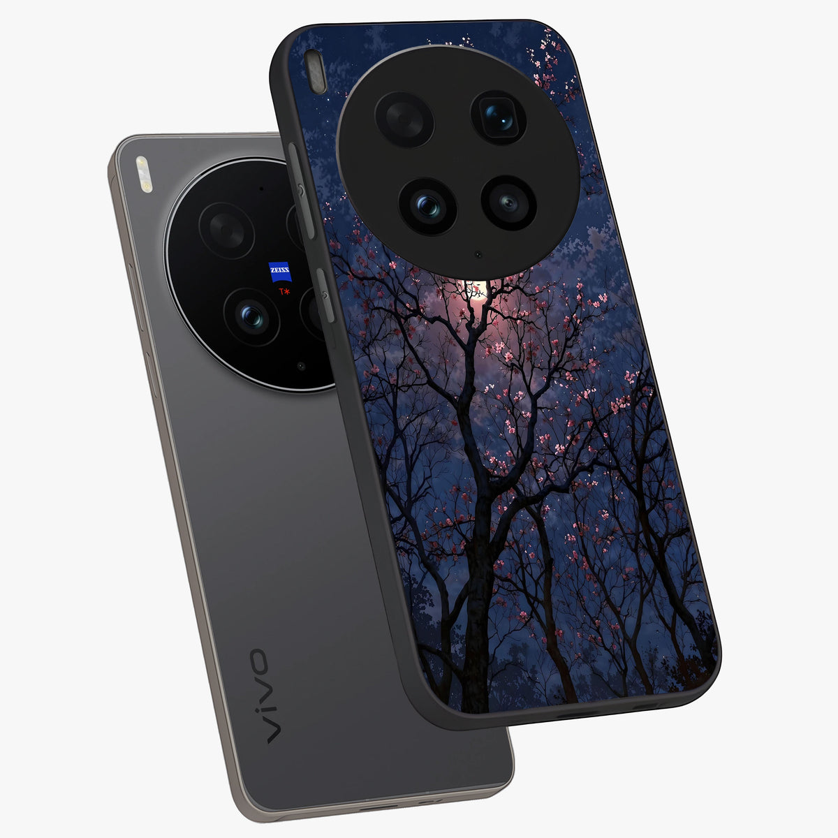 Twilight Sakura Serenade Glass Case displayed in angled mockup highlighting delicate sakura flower design with dreamy aesthetic.