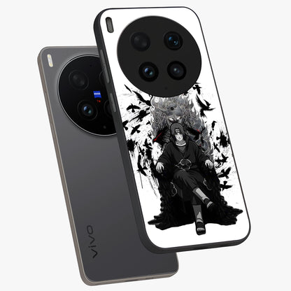 Uchiha Shadow Throne Glass Case displayed in angled mockup highlighting glowing aquatic design with celestial aesthetic.
